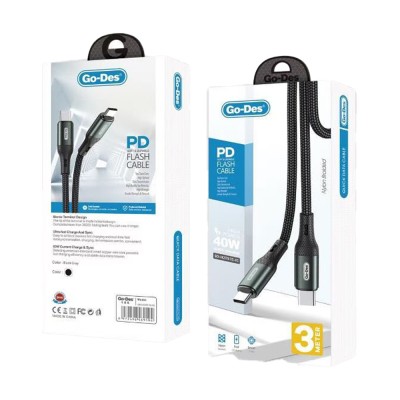 Go Des GD-UC575 Type-C to Type-C PD Braided Fast Charging Data and Charging Cable 40W 3M - 2