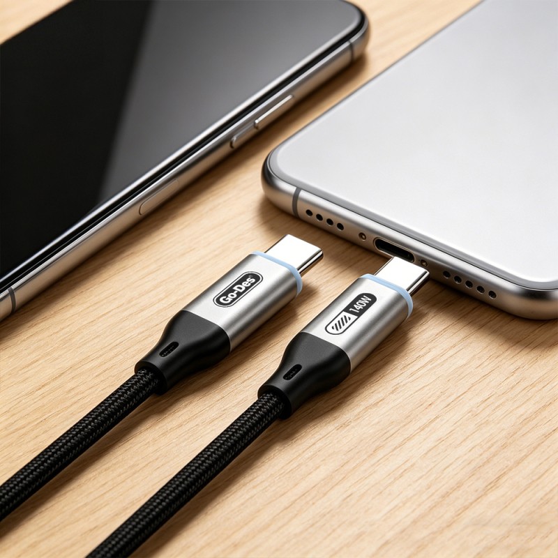 Go Des GD-UC685 Type-C to Type-C Braided Fast Charging Data and Charging Cable 140W 1.8M - 2