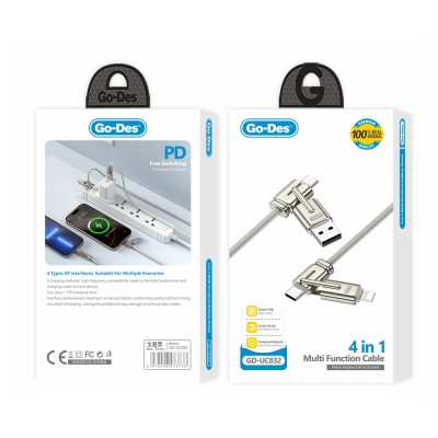 Go Des GD-UC832 4-in-1 PD Multi-USB-A + Type-C to Type-C + Lightning Charging and Data Cable - 7