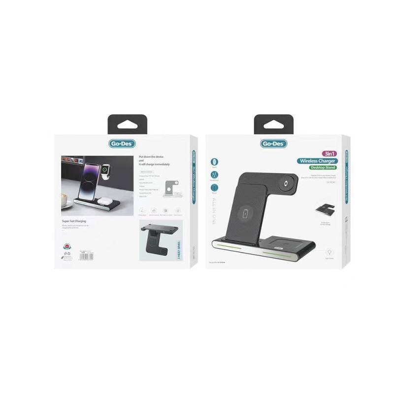 Go Des GD-WL386 3 in 1 M-safe 15W Hızlı Şarj Özellikli Magnetik Kablosuz Şarj Standı - 3
