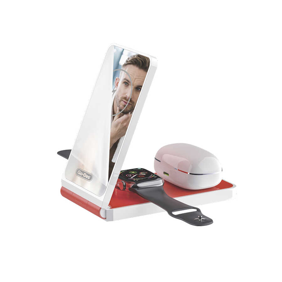 Go Des GD-WL766 Magnetik Wireless Hızlı Şarj Özellikli 4 in 1 Şarj İstasyonu 30W - Beyaz