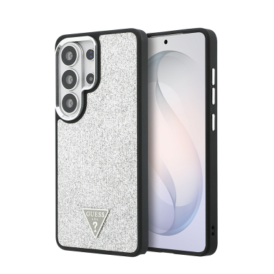 Guess Galaxy S26 Ultra Case, Original Licensed, M-safe, Charging Enabled, Metal Camera Frame, Triangle Logo, Glitter Cover - Guess