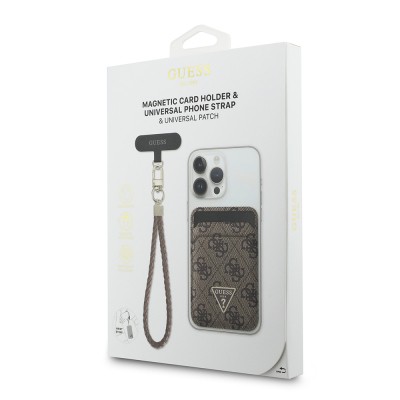 Guess Original Licensed 2-in-1 Wrist Strap Cord 4G Patterned Metal Triangle Logo Magnetic Card Holder - 8