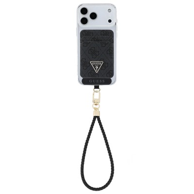 Guess Original Licensed 2-in-1 Wrist Strap Cord 4G Patterned Metal Triangle Logo Magnetic Card Holder - 9