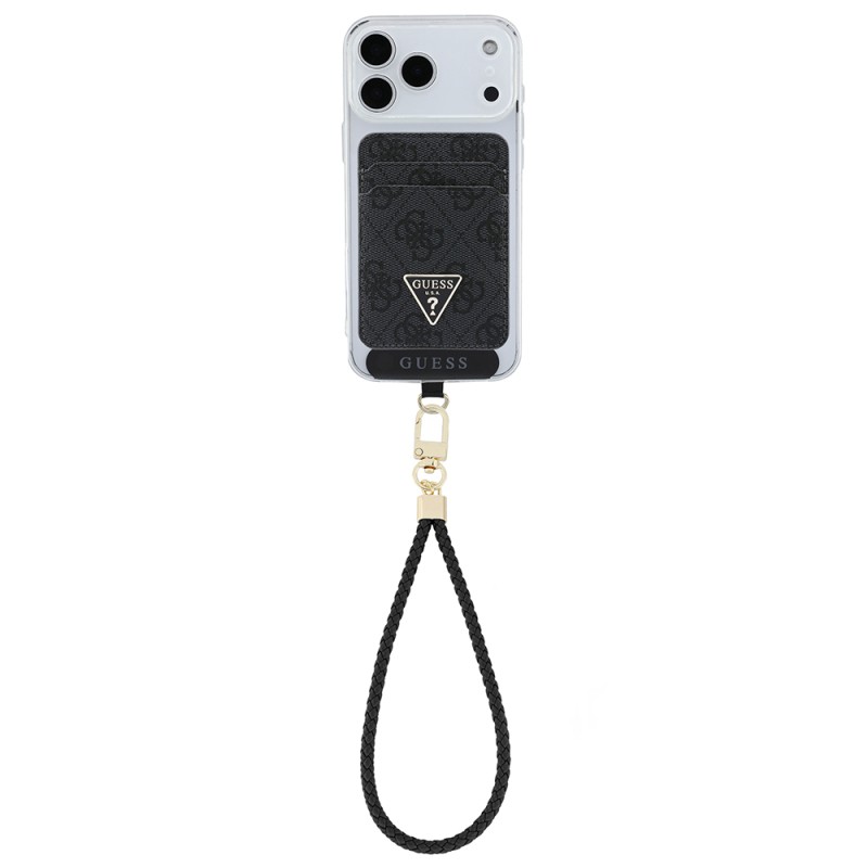 Guess Original Licensed 2-in-1 Wrist Strap Cord 4G Patterned Metal Triangle Logo Magnetic Card Holder - 9