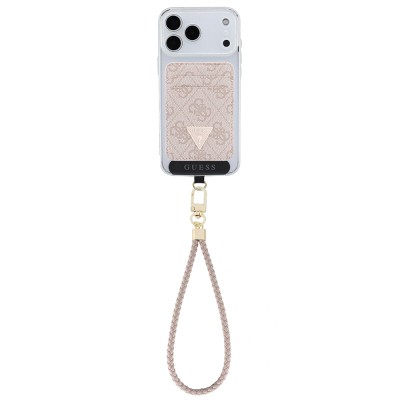 Guess Original Licensed 2-in-1 Wrist Strap Cord 4G Patterned Metal Triangle Logo Magnetic Card Holder - 14
