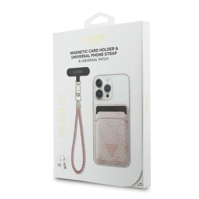 Guess Original Licensed 2-in-1 Wrist Strap Cord 4G Patterned Metal Triangle Logo Magnetic Card Holder - 18