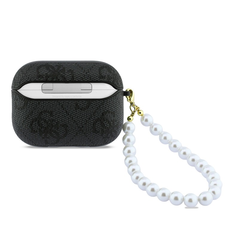 Guess Original Licensed 4G Apple AirPods Pro 3 Case with Pearl Pattern and Wrist Strap - 5