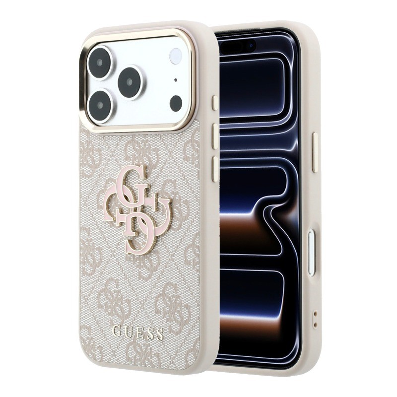 Guess Original Licensed 4G Apple iPhone 18 Pro Case Big Resin Logo and PU Cover - 1