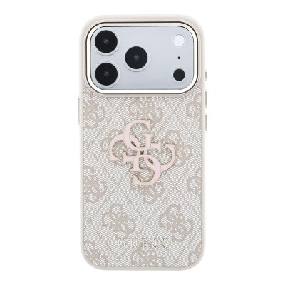 Guess Original Licensed 4G Apple iPhone 18 Pro Case Big Resin Logo and PU Cover - 5