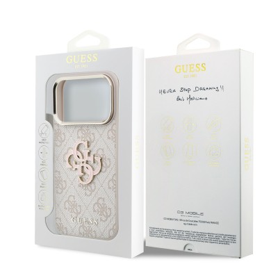 Guess Original Licensed 4G Apple iPhone 18 Pro Case Big Resin Logo and PU Cover - 10