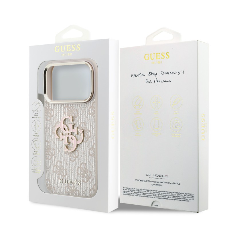Guess Original Licensed 4G Apple iPhone 18 Pro Case Big Resin Logo and PU Cover - 10