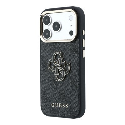 Guess Original Licensed 4G Apple iPhone 18 Pro Case Big Resin Logo and PU Cover - 11