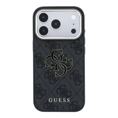 Guess Original Licensed 4G Apple iPhone 18 Pro Case Big Resin Logo and PU Cover - 12