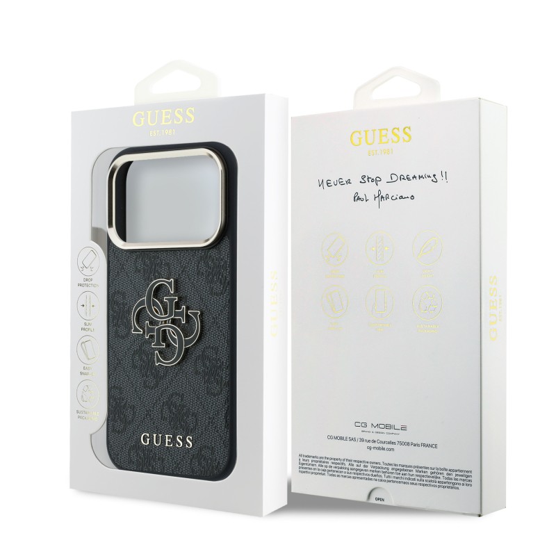 Guess Original Licensed 4G Apple iPhone 18 Pro Case Big Resin Logo and PU Cover - 17