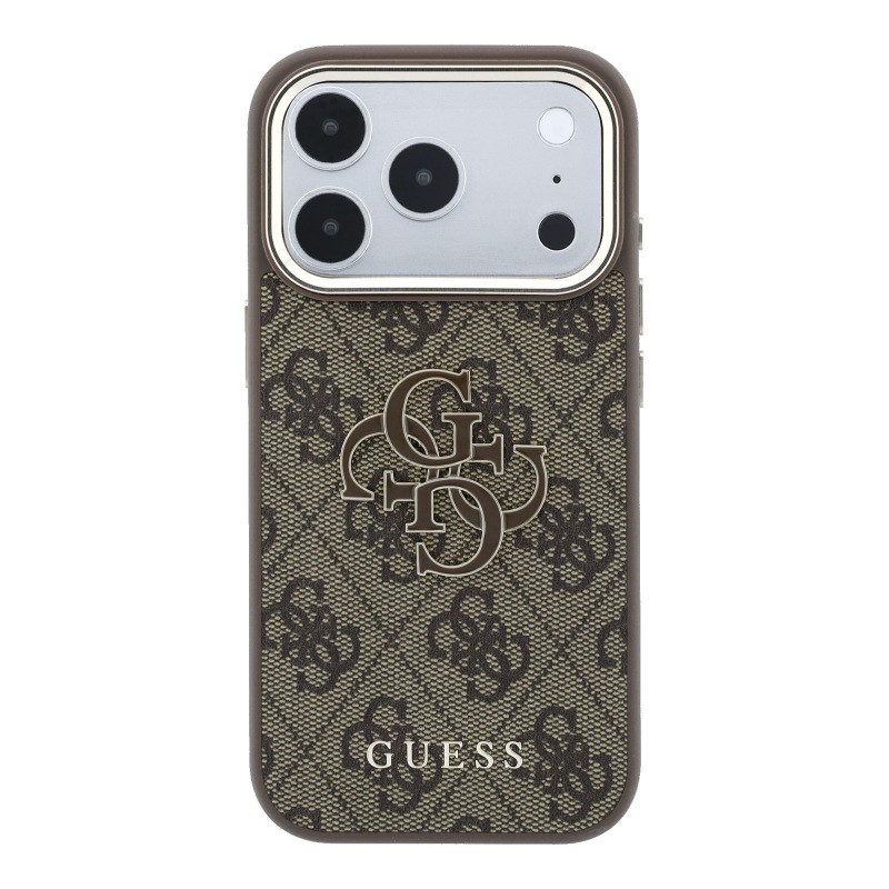 Guess Original Licensed 4G Apple iPhone 18 Pro Case Big Resin Logo and PU Cover - 19