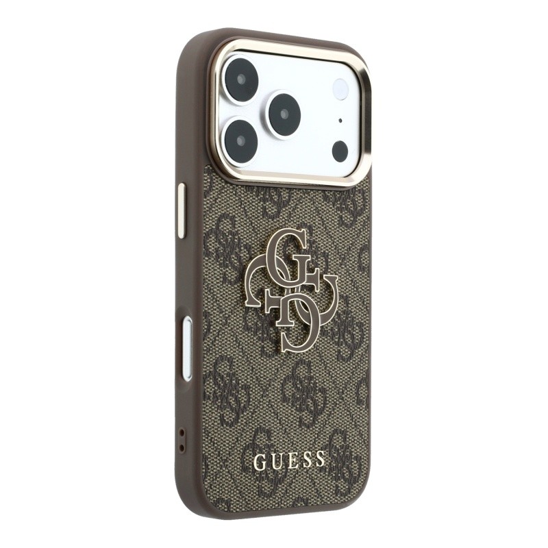 Guess Original Licensed 4G Apple iPhone 18 Pro Case Big Resin Logo and PU Cover - 20