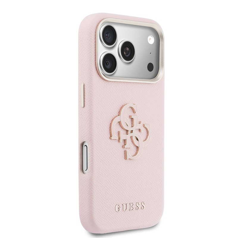 Guess Original Licensed 4G Case for Apple iPhone 17 Pro Max with Large Metal Camera Frame and PU Leather Resin Cover - 12