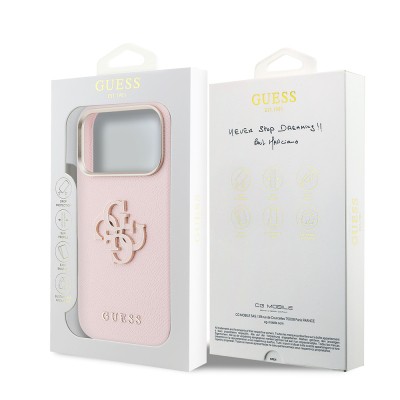 Guess Original Licensed 4G Case for Apple iPhone 17 Pro Max with Large Metal Camera Frame and PU Leather Resin Cover - 16