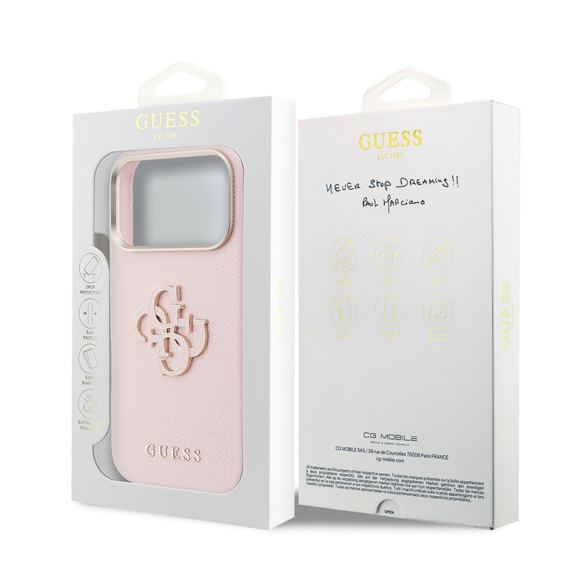 Guess Original Licensed 4G Case for Apple iPhone 17 Pro Max with Large Metal Camera Frame and PU Leather Resin Cover - 16