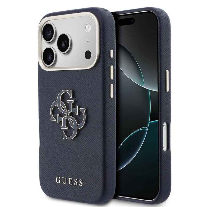 Guess Original Licensed 4G Case for Apple iPhone 17 Pro Max with Large Metal Camera Frame and PU Leather Resin Cover - 17