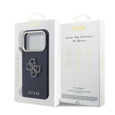 Guess Original Licensed 4G Case for Apple iPhone 17 Pro Max with Large Metal Camera Frame and PU Leather Resin Cover - 24