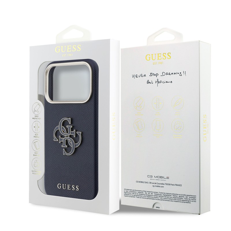 Guess Original Licensed 4G Case for Apple iPhone 17 Pro Max with Large Metal Camera Frame and PU Leather Resin Cover - 24