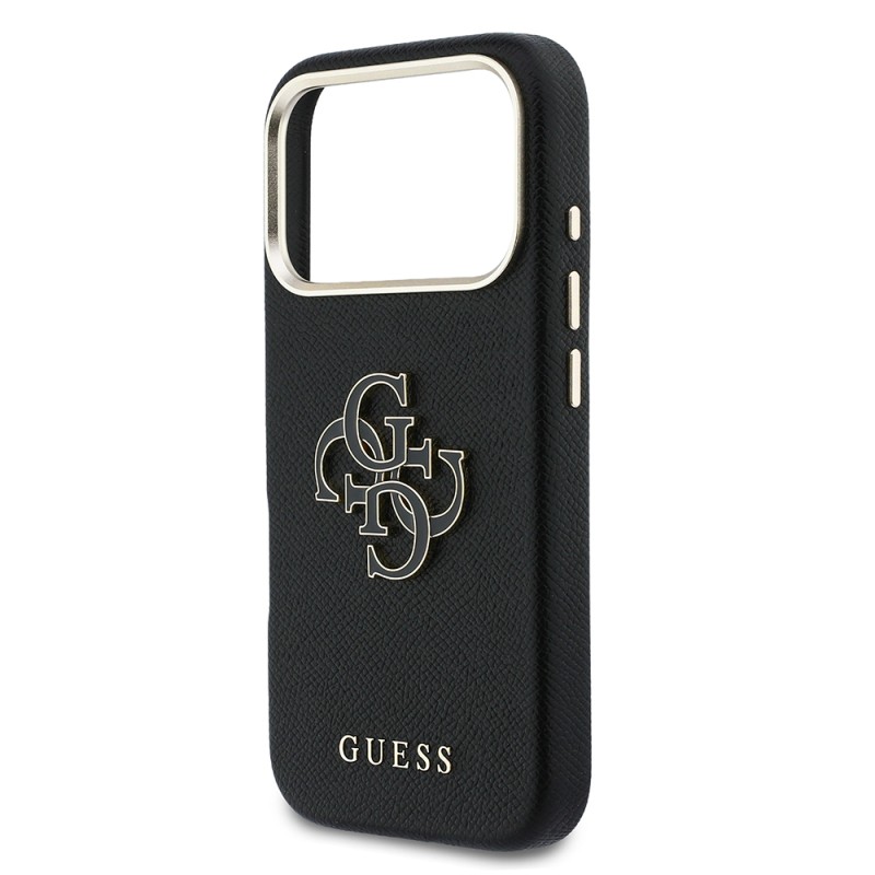 Guess Original Licensed 4G Case for Apple iPhone 17 Pro Max with Large Metal Camera Frame and PU Leather Resin Cover - 30