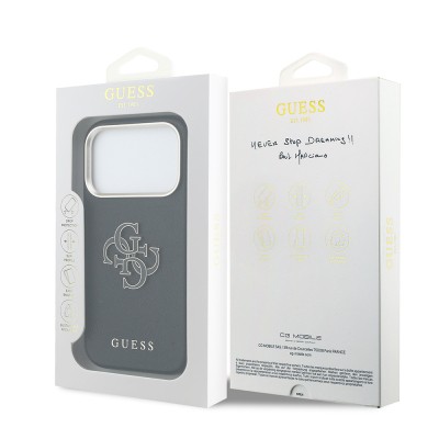 Guess Original Licensed 4G Case for Apple iPhone 17 Pro Max with Large Metal Camera Frame and PU Leather Resin Cover - 32