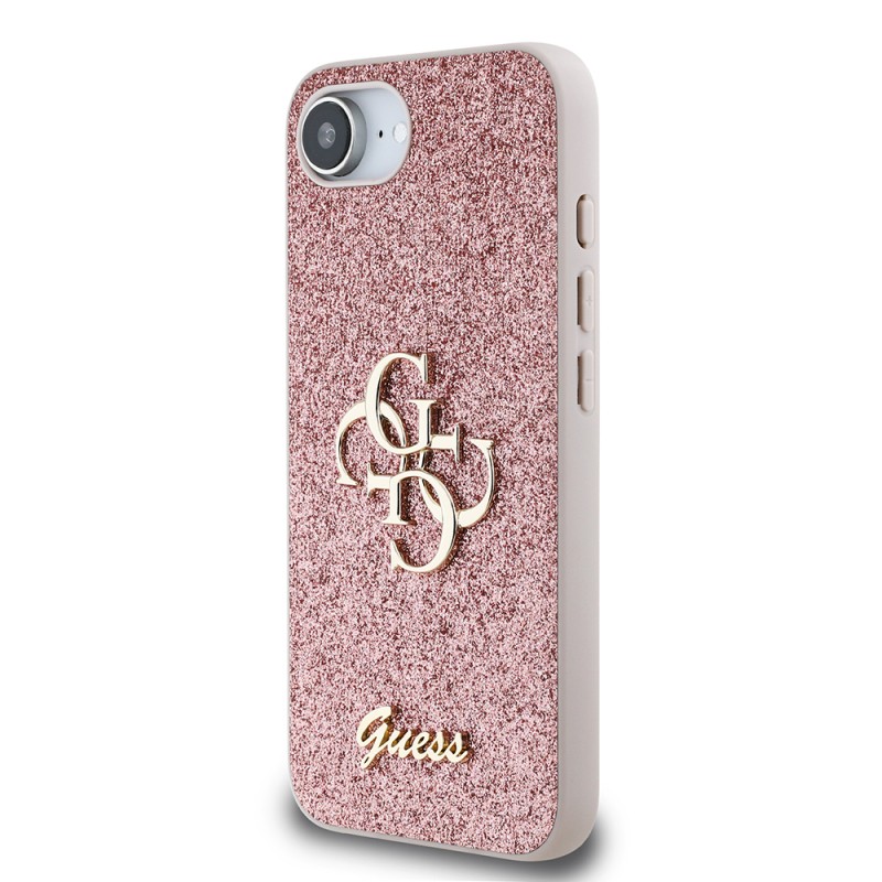 Guess Original Licensed 4G Case for Apple iPhone 17E with Large Metal Logo and Glitter Cover - 3