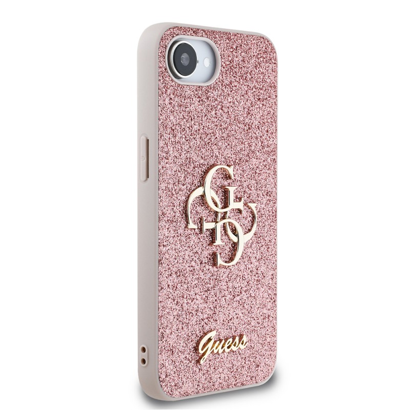 Guess Original Licensed 4G Case for Apple iPhone 17E with Large Metal Logo and Glitter Cover - 5