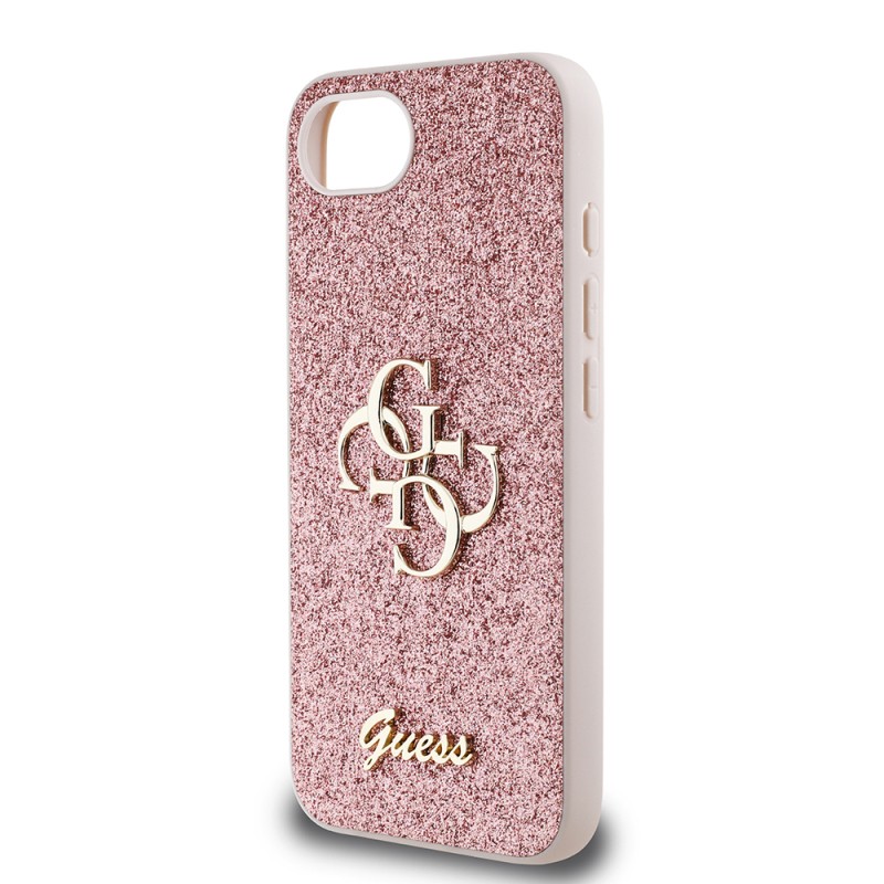 Guess Original Licensed 4G Case for Apple iPhone 17E with Large Metal Logo and Glitter Cover - 7