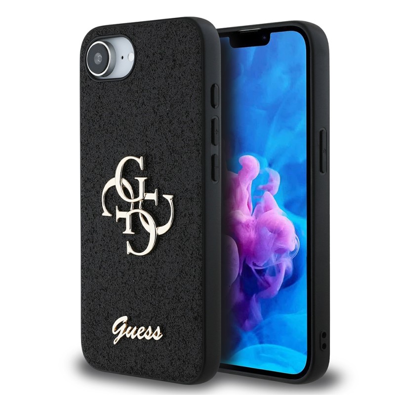 Guess Original Licensed 4G Case for Apple iPhone 17E with Large Metal Logo and Glitter Cover - 9