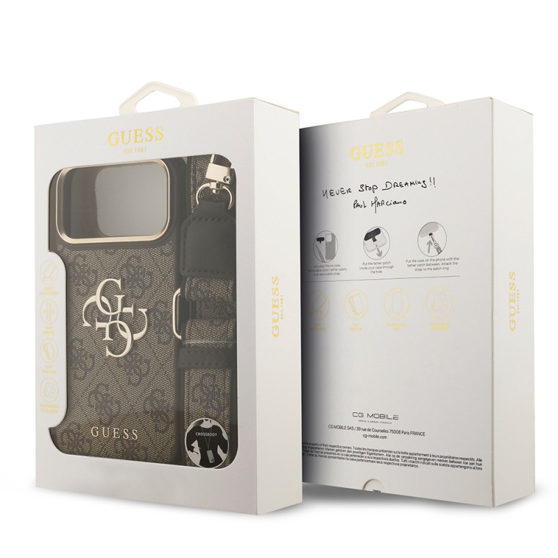 Guess Original Licensed 4G Case for Apple iPhone 18 Pro Max with Large Metal Logo and Thick Strap - 27