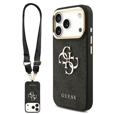 Guess Original Licensed 4G Case for Apple iPhone 18 Pro with Large Metal Logo and Thick Strap - 1