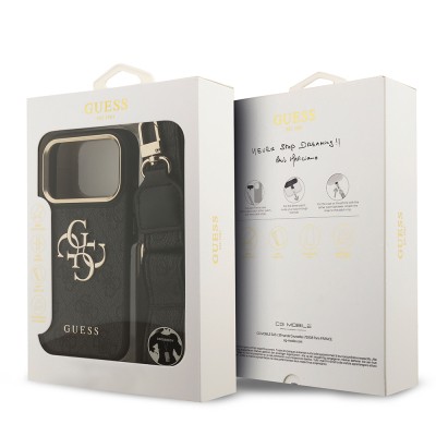 Guess Original Licensed 4G Case for Apple iPhone 18 Pro with Large Metal Logo and Thick Strap - 11
