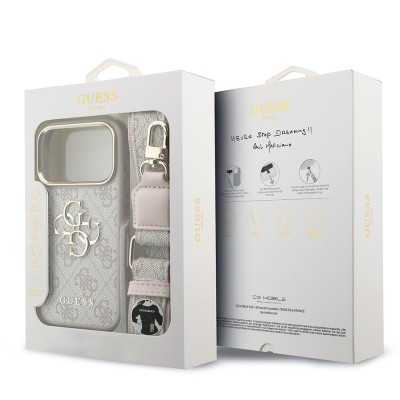 Guess Original Licensed 4G Case for Apple iPhone 18 Pro with Large Metal Logo and Thick Strap - 19