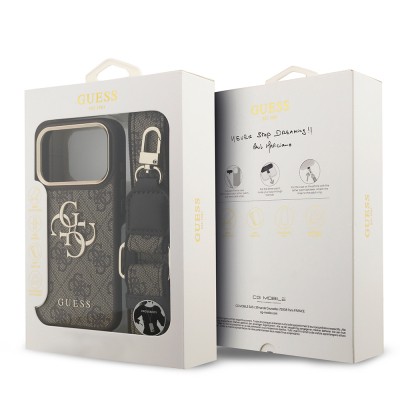 Guess Original Licensed 4G Case for Apple iPhone 18 Pro with Large Metal Logo and Thick Strap - 27