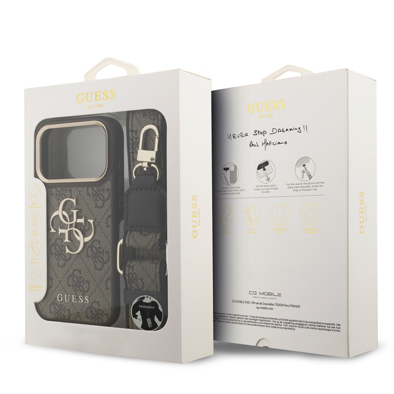 Guess Original Licensed 4G Case for Apple iPhone 18 Pro with Large Metal Logo and Thick Strap - 27