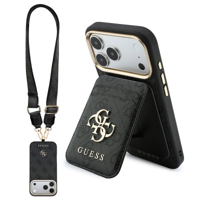 Guess Original Licensed 4G Case with Logo and Text for Apple iPhone 18 Pro + Card Holder + Lanyard 3-in-1 Accessory Set - 1
