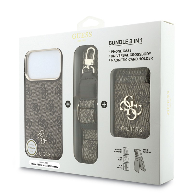 Guess Original Licensed 4G Case with Logo and Text for Apple iPhone 18 Pro Max + Card Holder + Lanyard 3-in-1 Accessory Set - 24