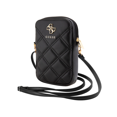 Guess Original Licensed 4G Metal Logo Quilted Pattern Zippered PU Leather Crossbody Bag - Guess