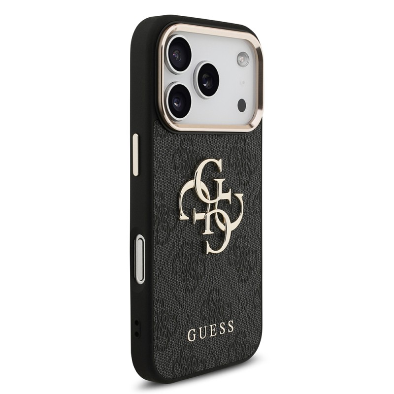Guess Original Licensed Gold Metal Camera Frame Case with 4G Design and Large Metal Logo and Text - Apple iPhone 18 Pro Cover - 7