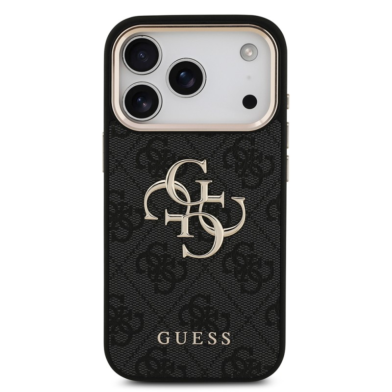 Guess Original Licensed Gold Metal Camera Frame Case with 4G Design and Large Metal Logo and Text - Apple iPhone 18 Pro Cover - 9