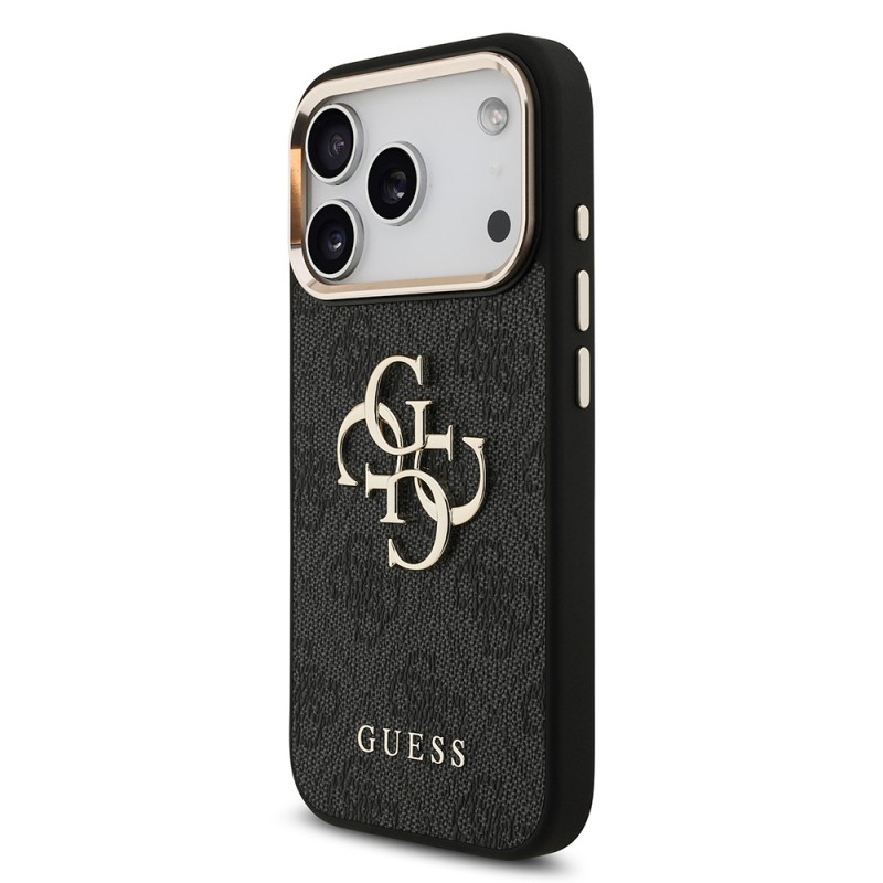 Guess Original Licensed Gold Metal Camera Frame Case with 4G Design and Large Metal Logo and Text - Apple iPhone 18 Pro Cover - 8