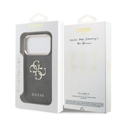 Guess Original Licensed Gold Metal Camera Frame Case with 4G Design and Large Metal Logo and Text - Apple iPhone 18 Pro Cover - 14