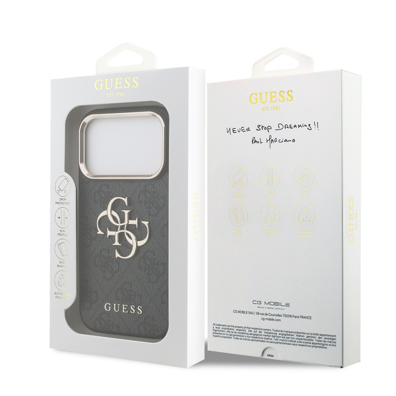 Guess Original Licensed Gold Metal Camera Frame Case with 4G Design and Large Metal Logo and Text - Apple iPhone 18 Pro Cover - 14