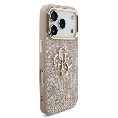 Guess Original Licensed Gold Metal Camera Frame Case with 4G Design and Large Metal Logo and Text - Apple iPhone 18 Pro Cover - 15