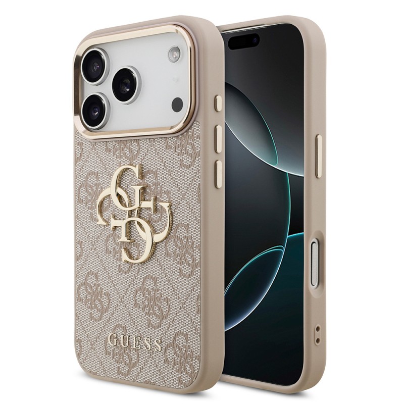 Guess Original Licensed Gold Metal Camera Frame Case with 4G Design and Large Metal Logo and Text - Apple iPhone 18 Pro Cover - 2