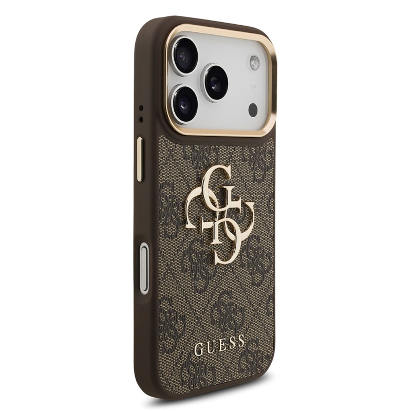 Guess Original Licensed Gold Metal Camera Frame Case with 4G Design and Large Metal Logo and Text - Apple iPhone 18 Pro Cover - 20